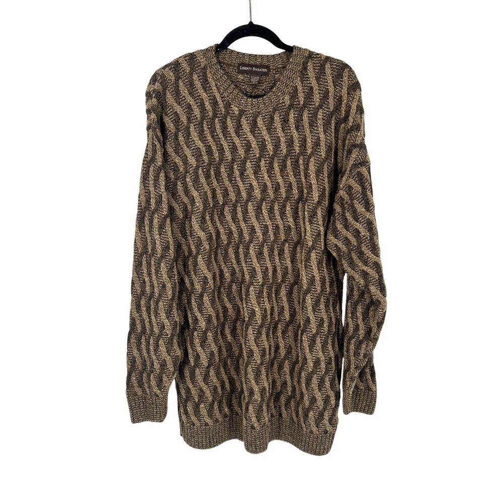 Liberty‎ Sweaters Mens XL Brown Textured 3D Cable Knit Crew Neck Sweater VTG USA